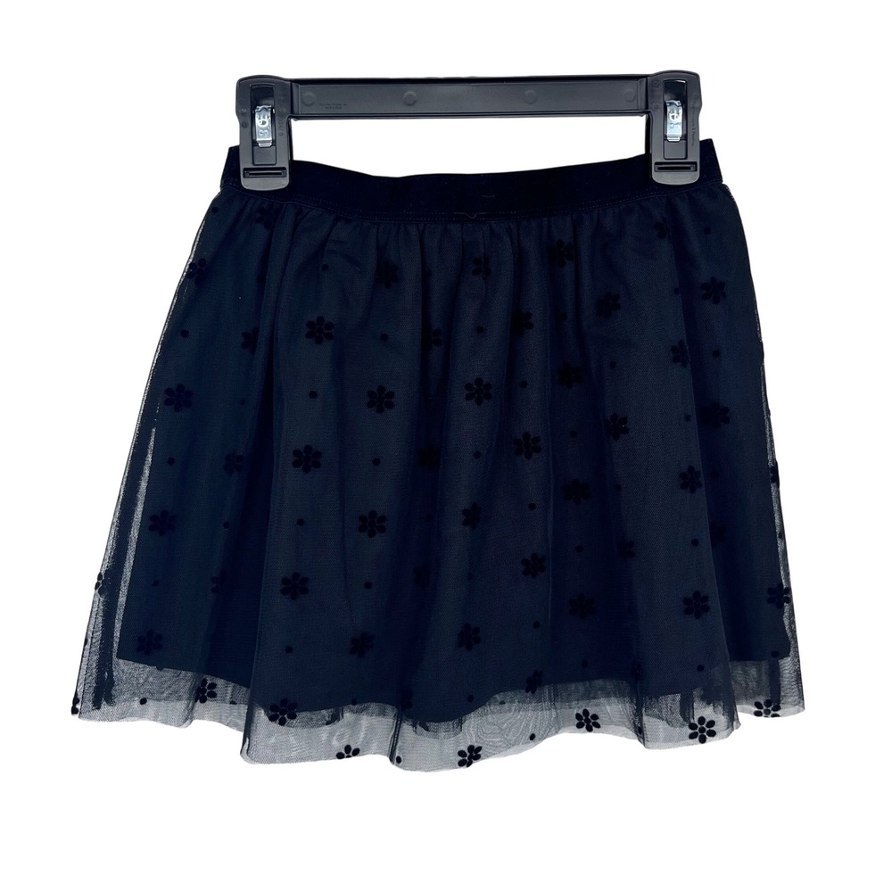 Black Tulle Skirt Girls Small 6-6X Flocked Floral Tutu Mesh Balletcore NEW - Picture 2 of 9